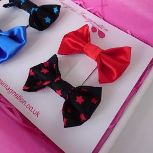 Red Satin and Red Star Hair Bow Set