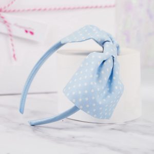 Pale Blue Polka Dot Bow Headband
