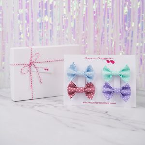 Pastel Polka Dot Bow Hair Clip Gift Set with Gift Box