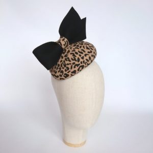 Leopard Felt Percher Hat with Black Bow