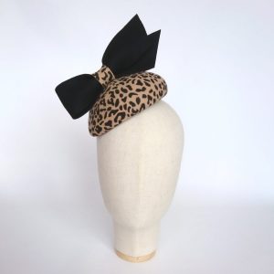 Leopard Felt Percher Hat with Black Bow