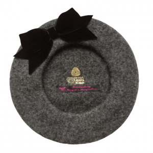 Charcoal Grey Beret with Black Bow