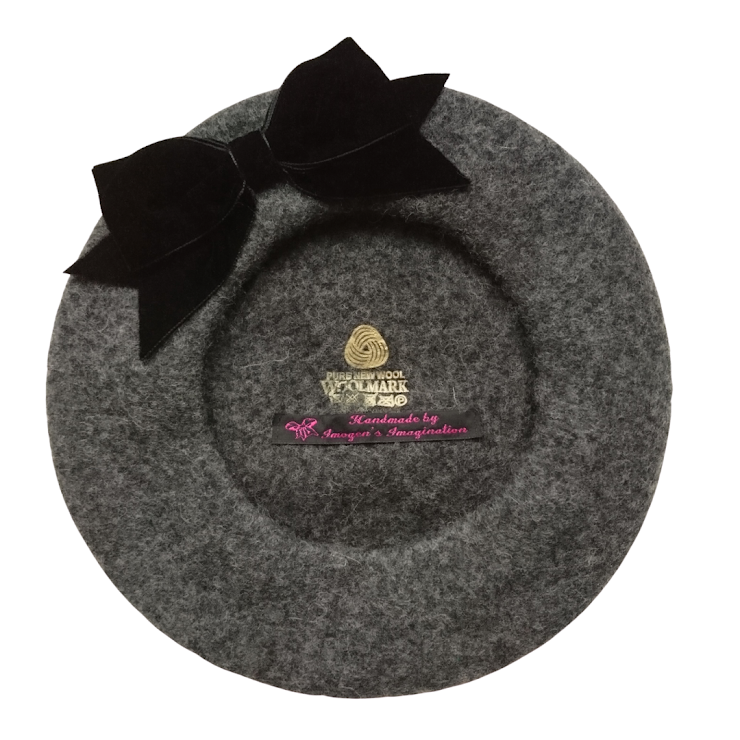 Charcoal Grey Beret with Black Bow