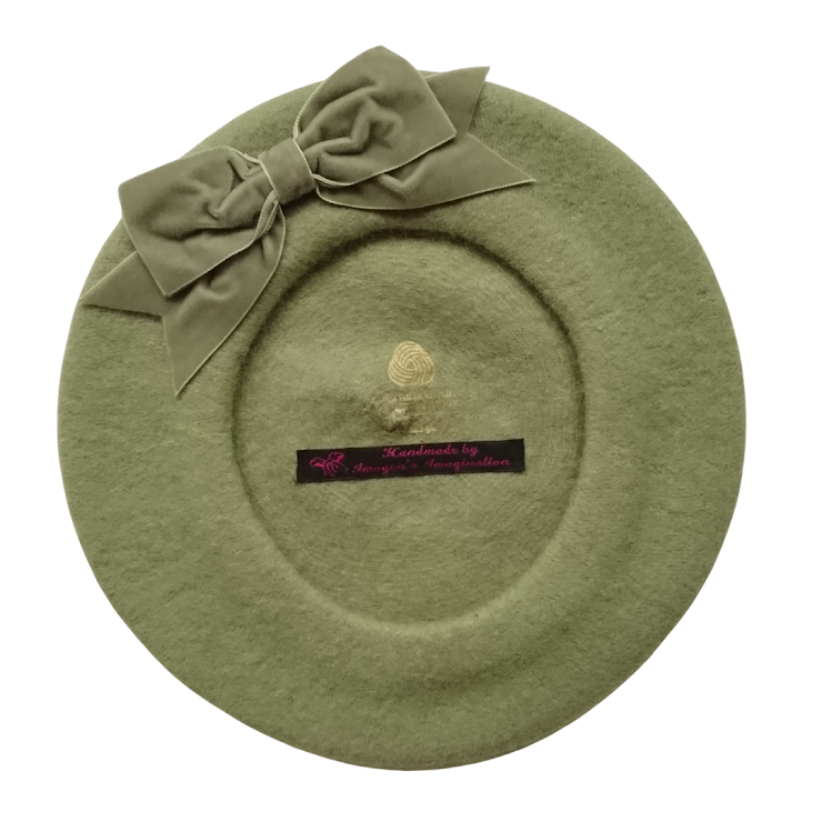 Sage Green Beret with Bow