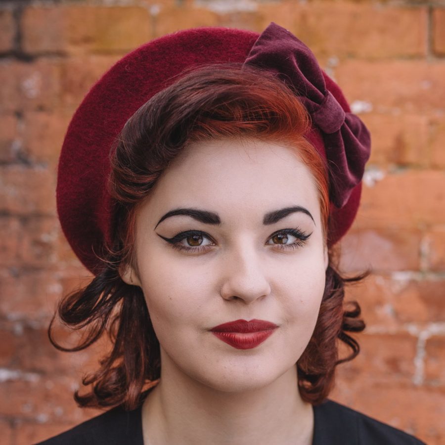 Autumn Winter Beret in Claret with Wine Red Velvet Bow