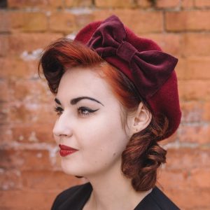 Wine Red Beret Wine Velvet Bow