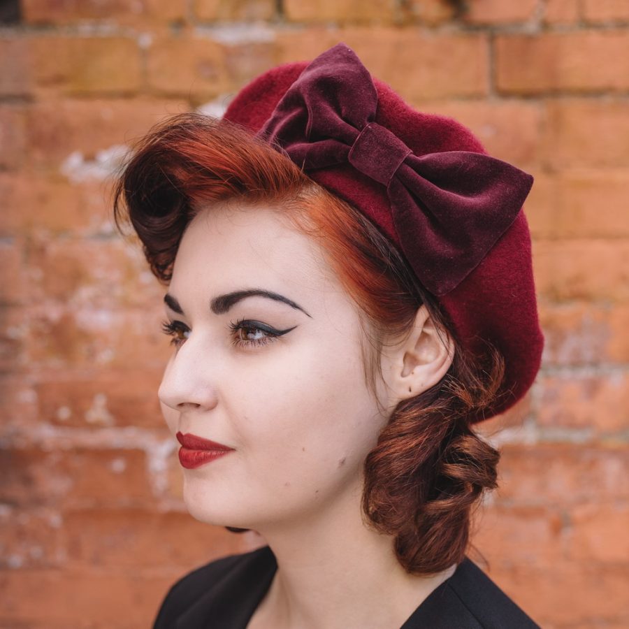 Wine Red Beret Wine Velvet Bow