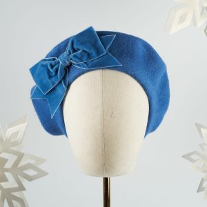 Airforce Blue Beret with Blue Velvet Ribbon Bow