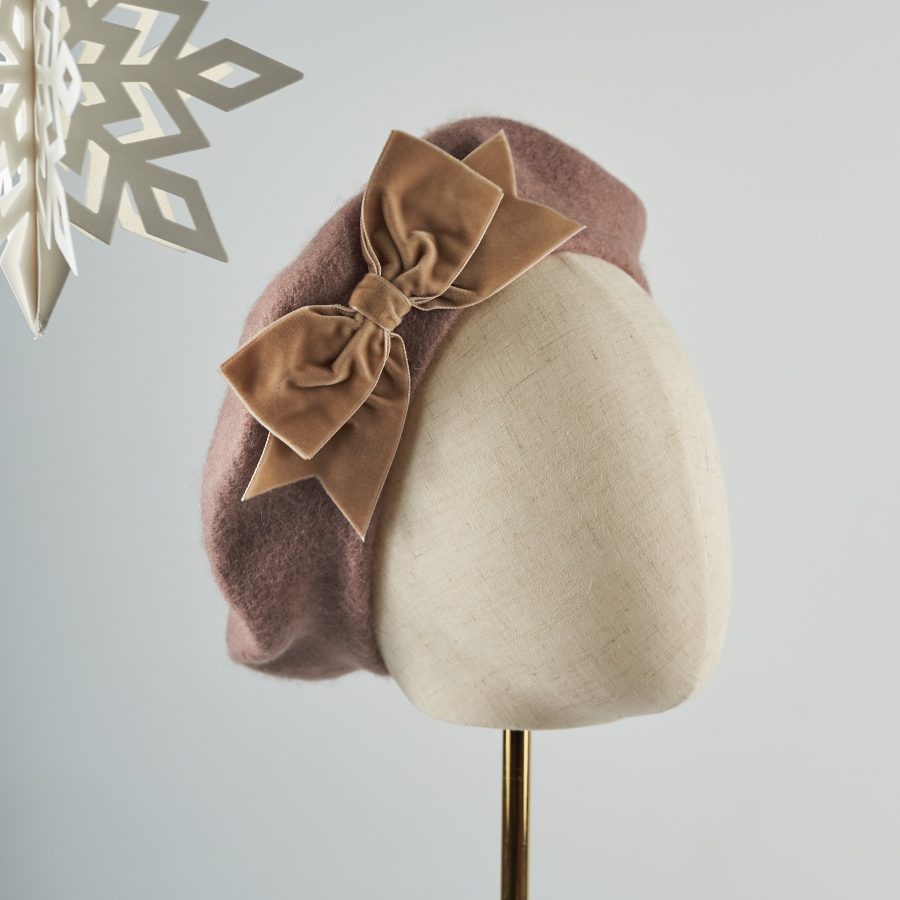 Beige Women's Beret with a Bow by Imogen's Imagination