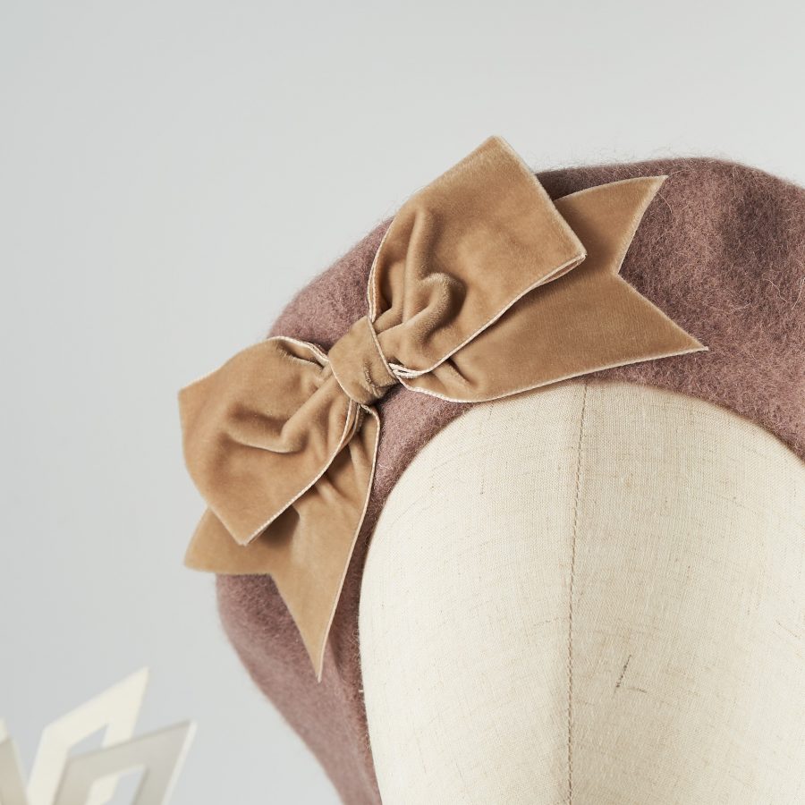 Beige Wool Felt Beret with a Bow by Imogen's Imagination