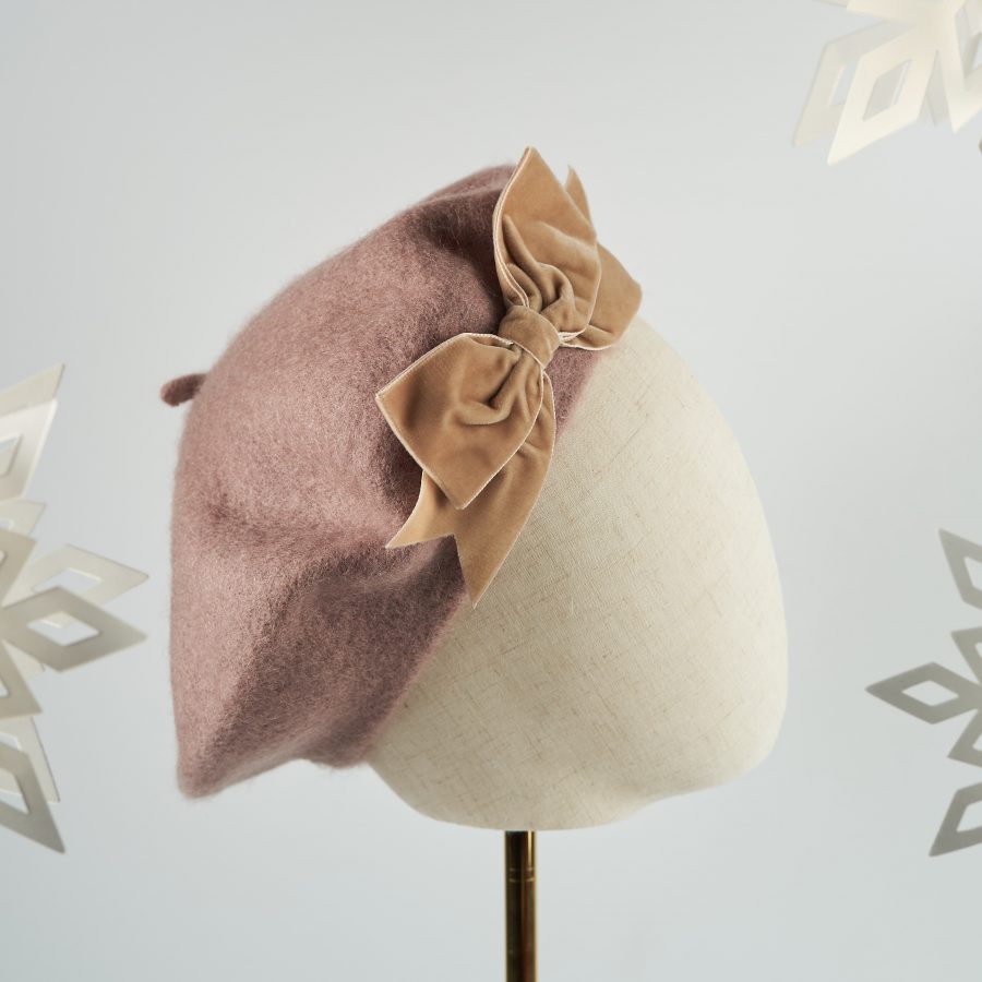 Beige Autumn Winter Hat with a Bow by Imogen's Imagination