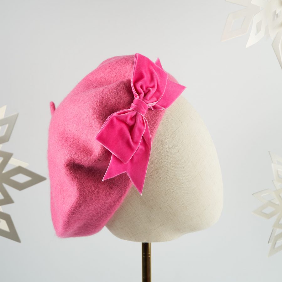 Pink Autumn Winter Hat with a Bow by Imogen's Imagination