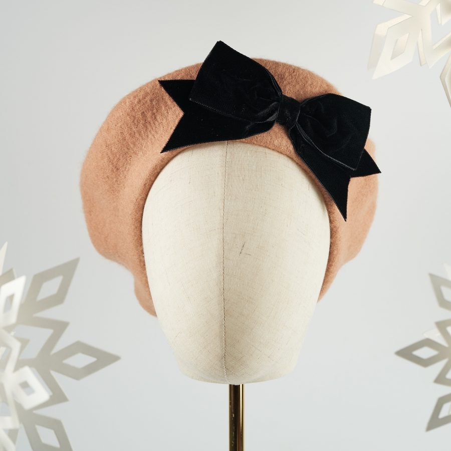 Camel Women's Beret with a Bow by Imogen's Imagination