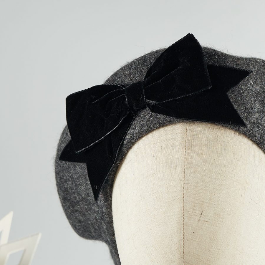Grey Women's Beret with a Bow by Imogen's Imagination