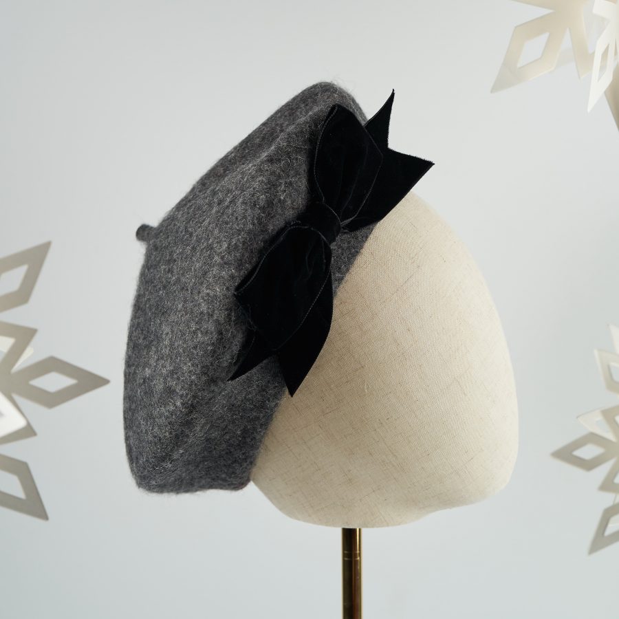 Grey Autumn Winter Hat with a Bow by Imogen's Imagination