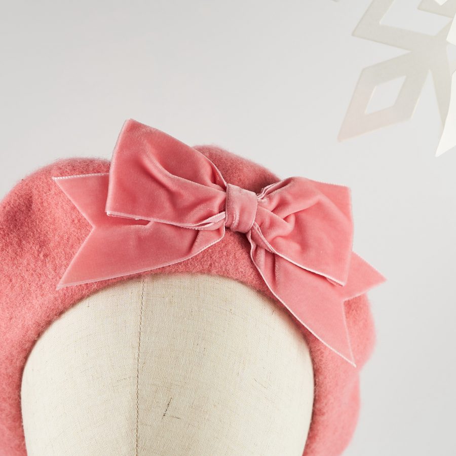 Pink Wool Felt Beret with a Bow by Imogen's Imagination