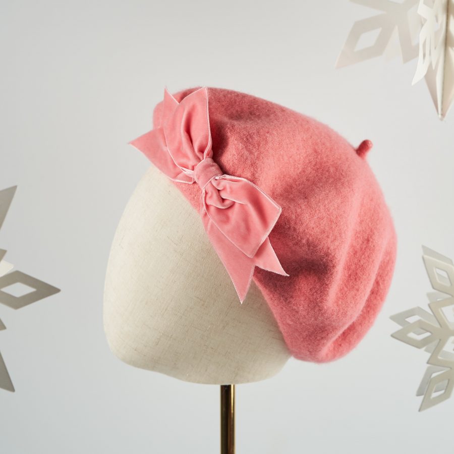 Pink Autumn Winter Hat with a Bow by Imogen's Imagination