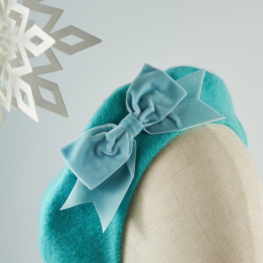 Blue Wool Felt Beret with a Bow by Imogen's Imagination