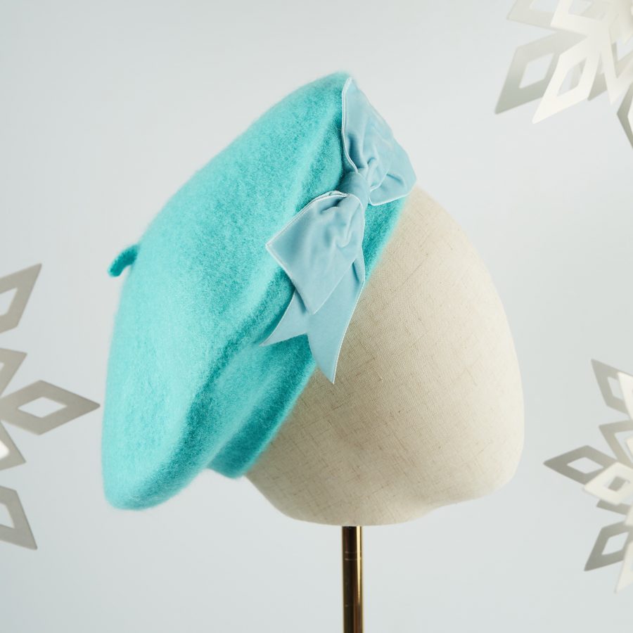 Blue Autumn Winter Hat with a Bow by Imogen's Imagination