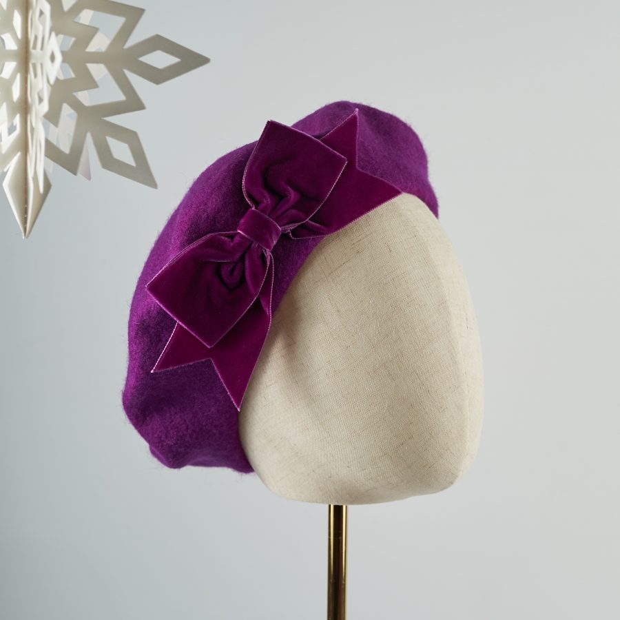 Magenta Beret with Magenta Velvet Ribbon Bow
