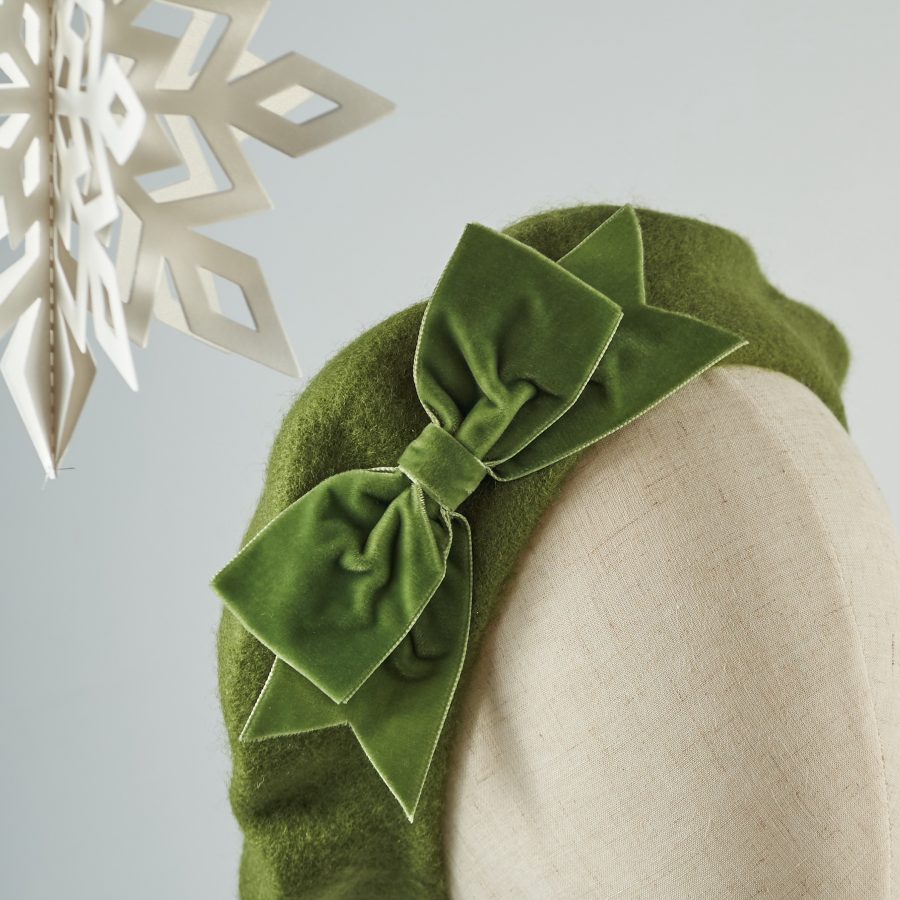 Green Autumn Winter Hat with a Bow by Imogen's Imagination