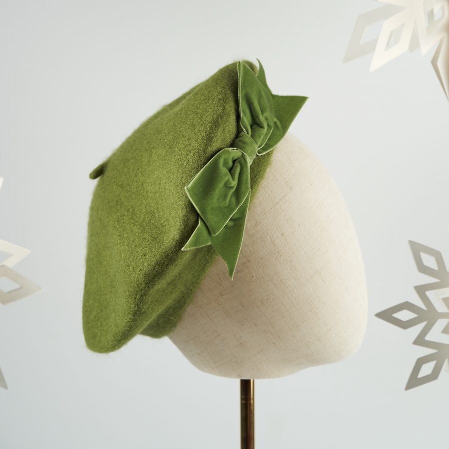 Green French Beret with a Bow by Imogen's Imagination