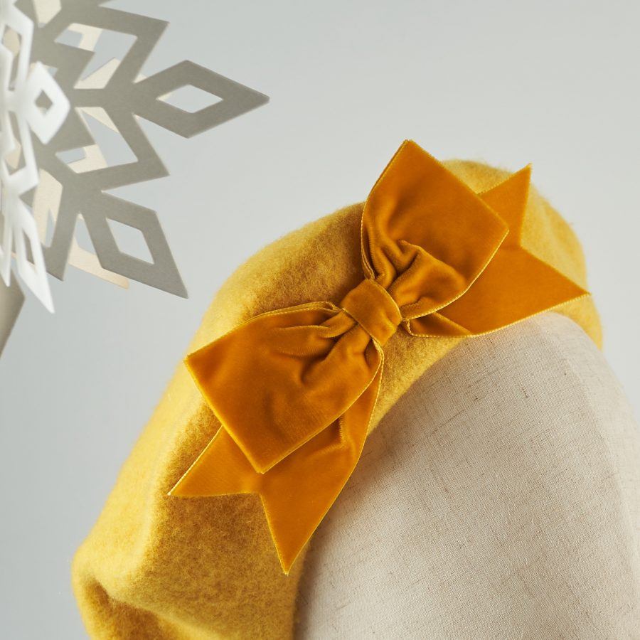 Mustard Yellow Autumn Winter Hat with a Bow by Imogen's Imagination