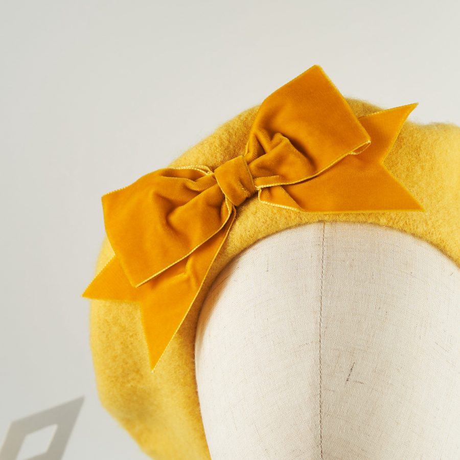 Mustard Yellow Women's Beret with a Bow by Imogen's Imagination
