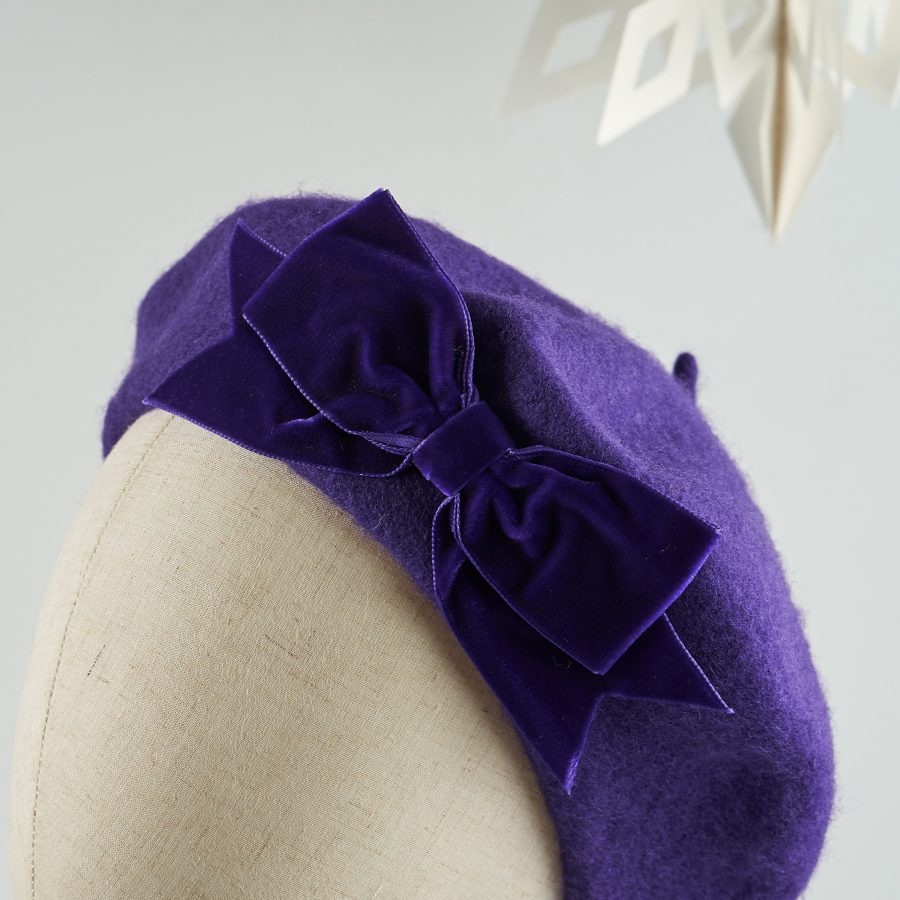 Purple Autumn Winter Hat with a Bow by Imogen's Imagination