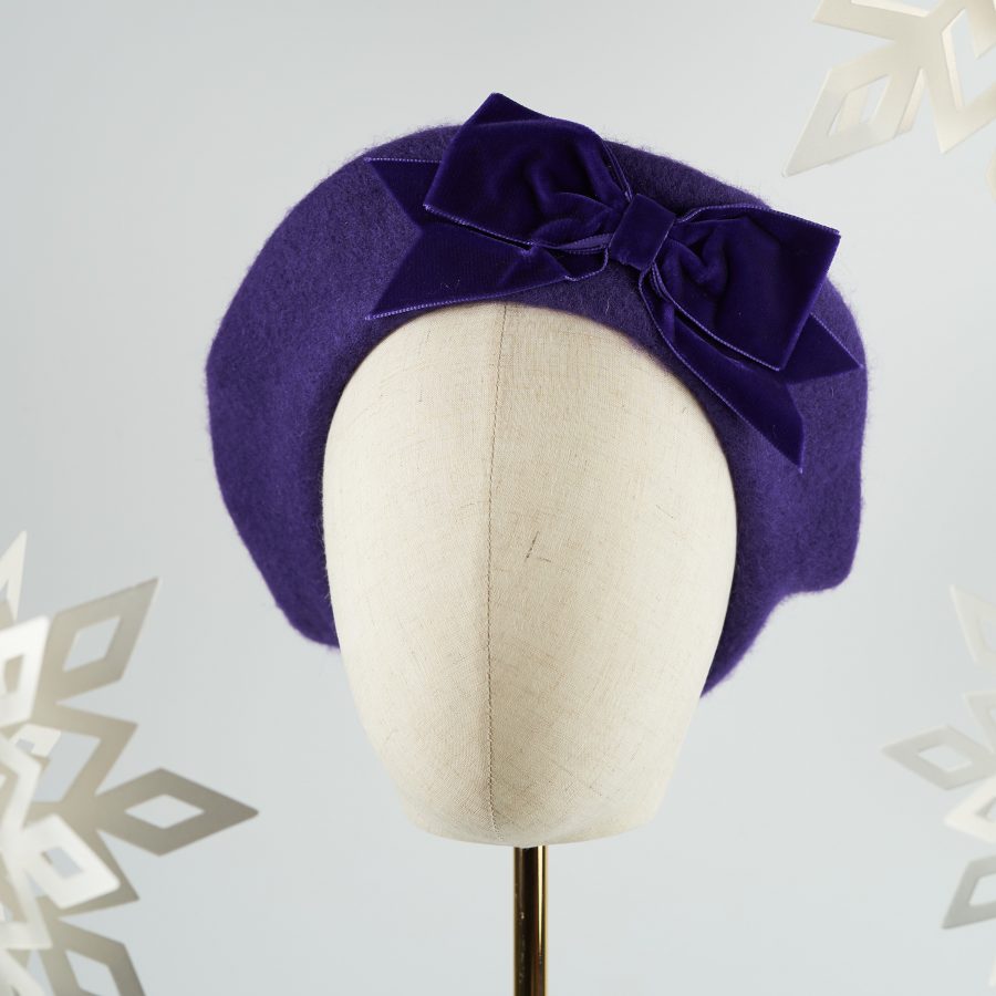 Purple Wool Felt Beret with a Bow by Imogen's Imagination