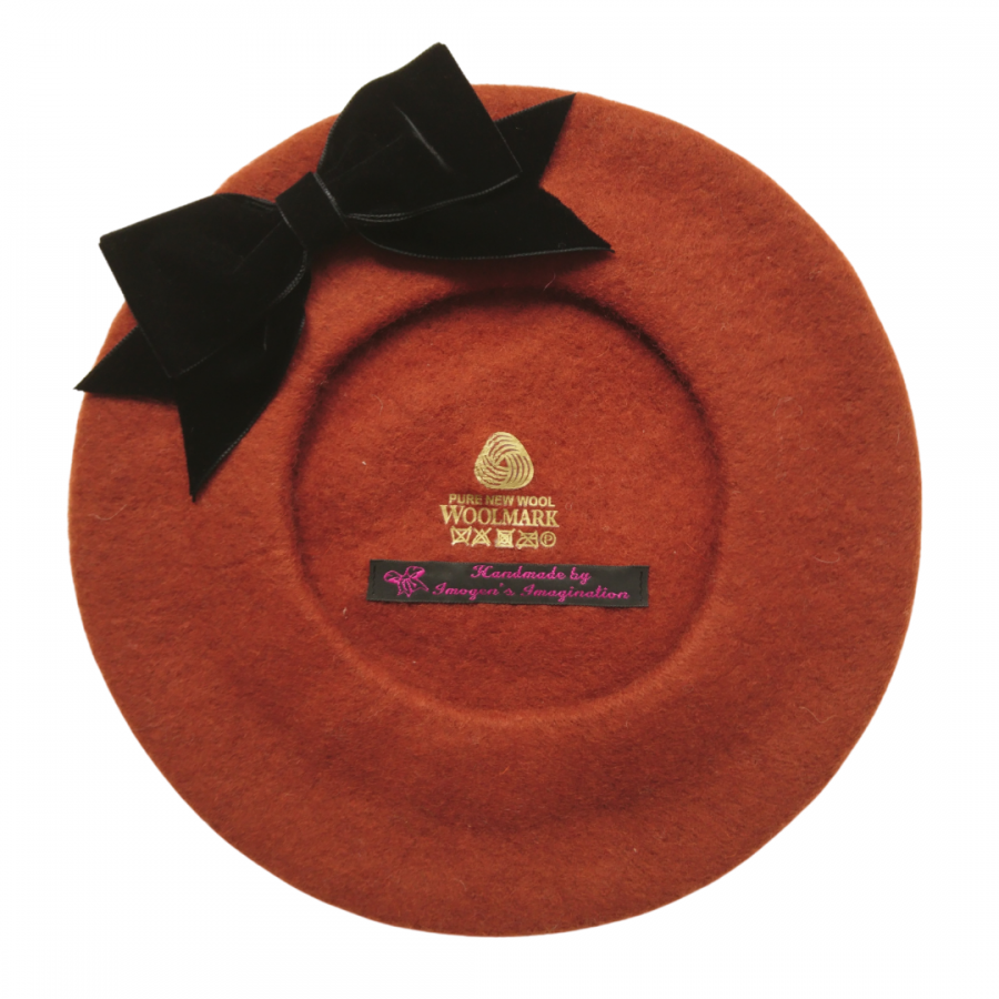 Russet Beret with Black Velvet Ribbon Bow