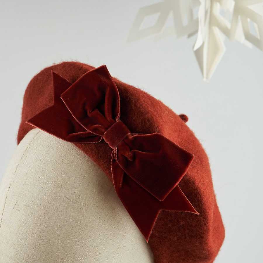 Russet Red Autumn Winter Hat with a Bow by Imogen's Imagination