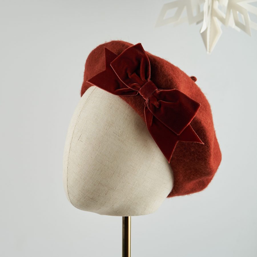 Russet Beret with Russet Velvet Ribbon Bow