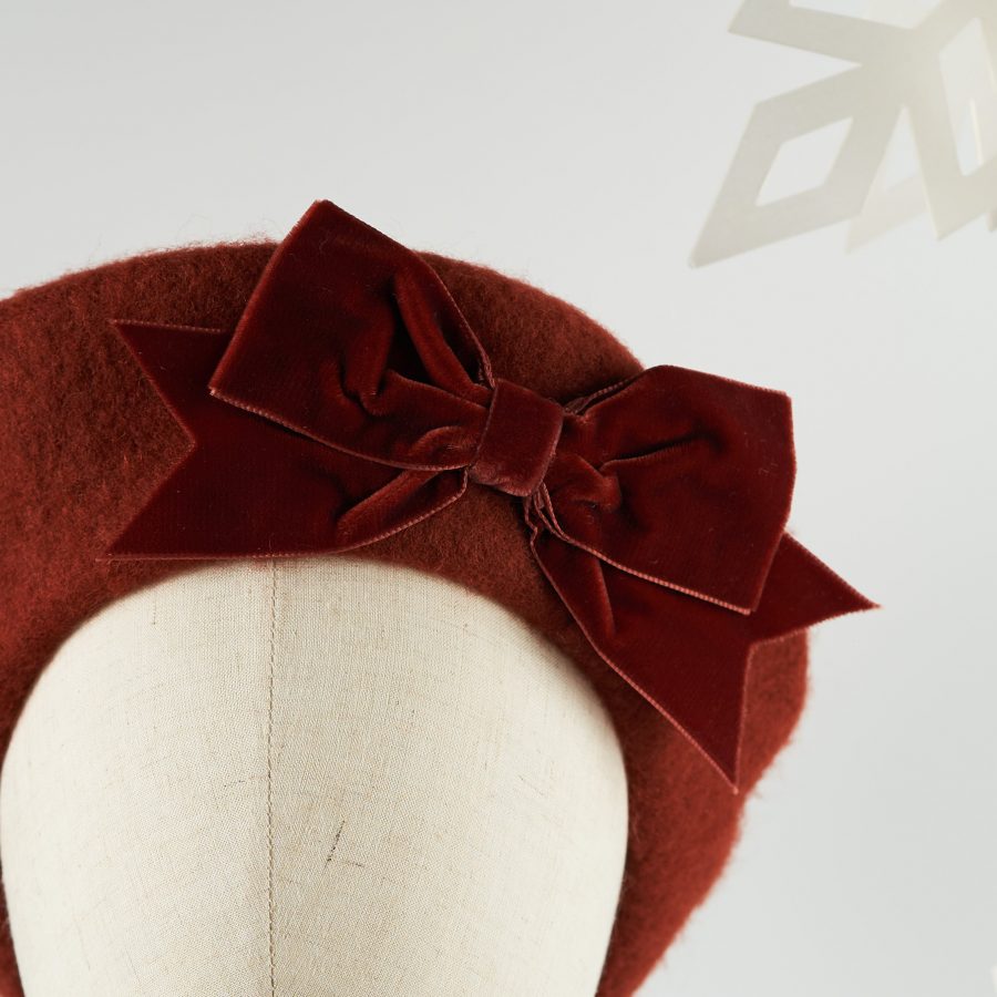 Russet Red Women's Beret with a Bow by Imogen's Imagination