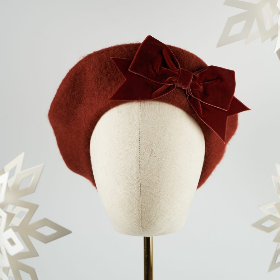 Russet Red Wool Felt Beret with a Bow by Imogen's Imagination