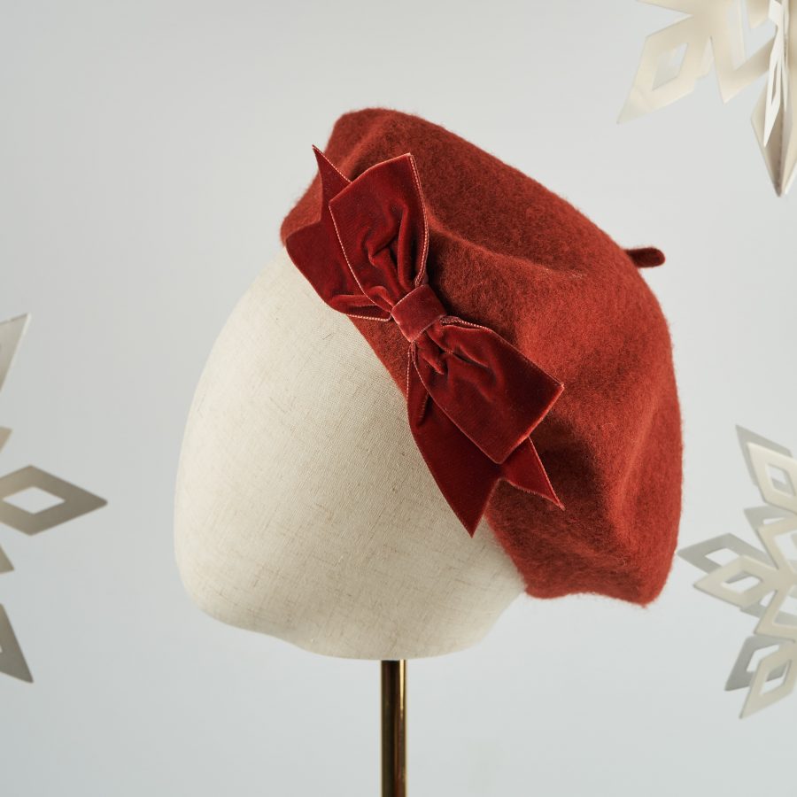 Russet Red French Beret with a Bow by Imogen's Imagination