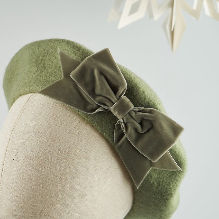 Green Autumn Winter Hat with a Bow by Imogen's Imagination