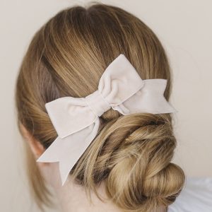 Cream Velvet Hair Bow worn with a bun