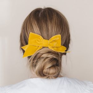 Mustard Yellow Velvet Hair Bow worn with a bun
