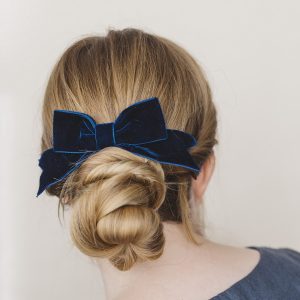 Navy Blue Velvet Ribbon Bow Hair Clip