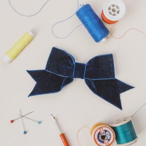 Navy Blue Velvet Ribbon Bow Hair Clip