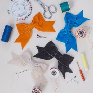 Orange Peacock Black and Cream Velvet Hair Bows