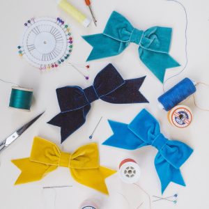 Teal Navy Blue Peacock and Mustard Yellow Velvet Hair Bows