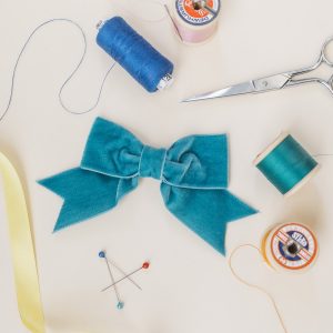 Teal Velvet Ribbon Bow Hair Clip
