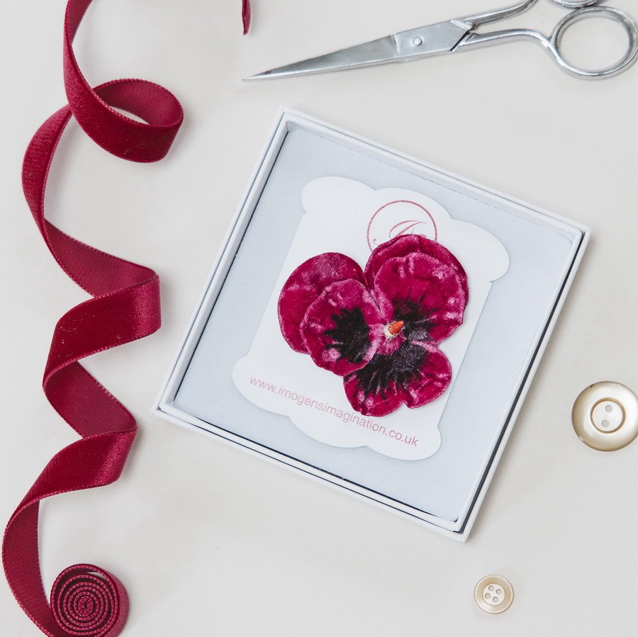 Fuchsia Large Pansy Flower Hair Clip in a Gift Box