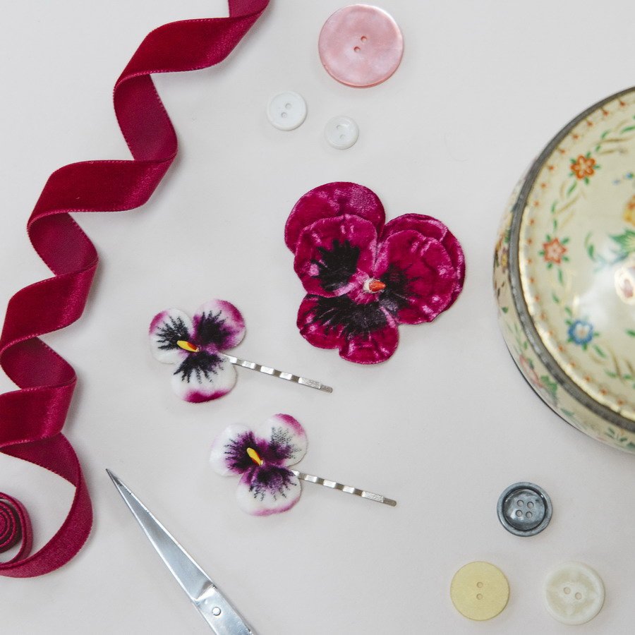 Fuchsia Vintage Style Pansy hair accessories by Imogen's Imagination