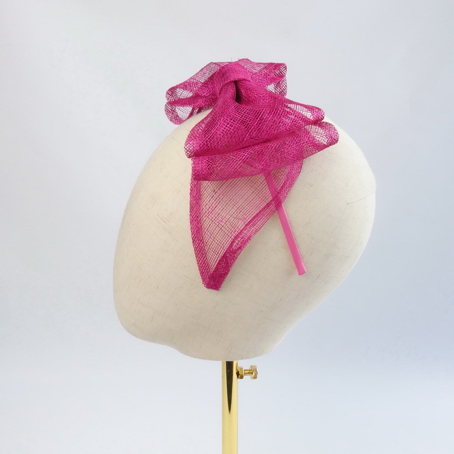 Dark Pink Womens Hair Accessories -side view of Dark Pink Large Sinamay Bow Fascinator
