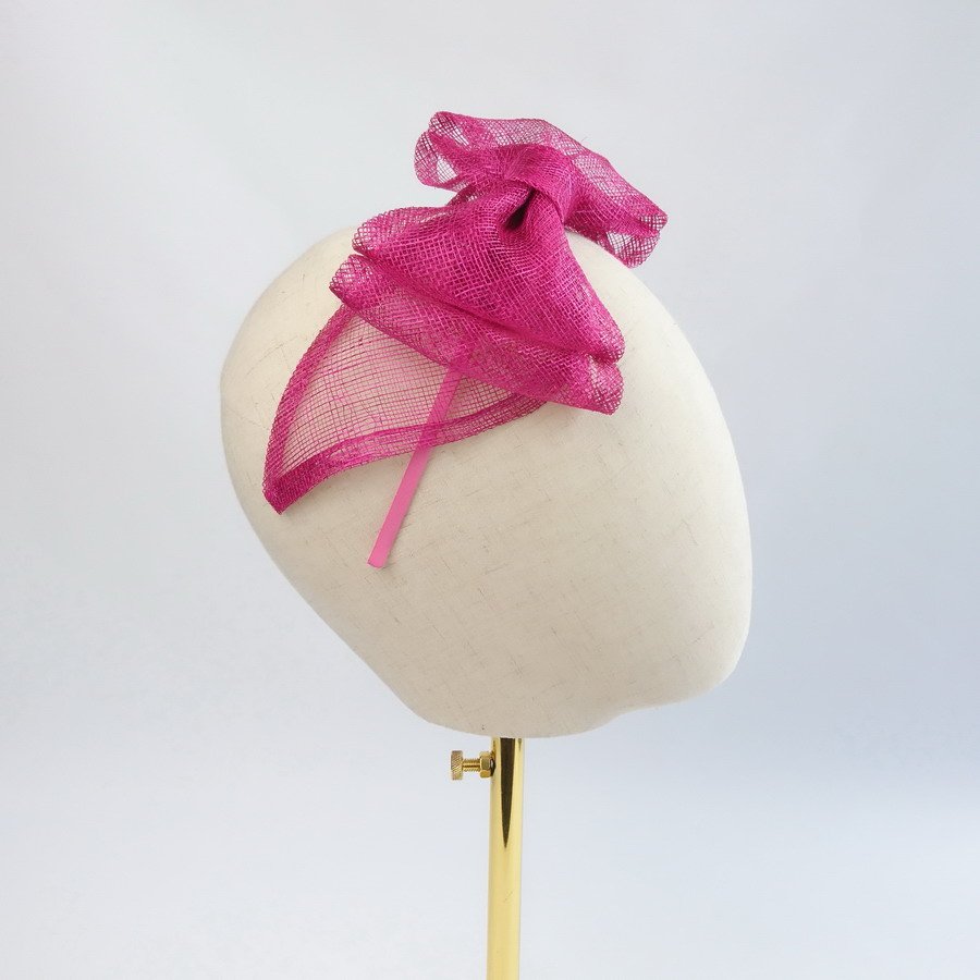 Dark Pink Spring Hair Accessories - Side view of Dark Pink Large Sinamay Bow Fascinator