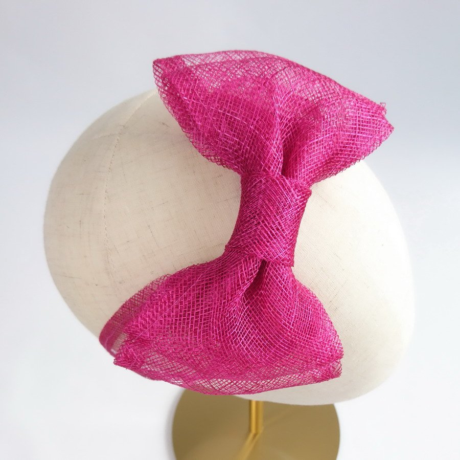 Dark Pink Bridesmaid Hair Accessories - Close up of large sinamay bow
