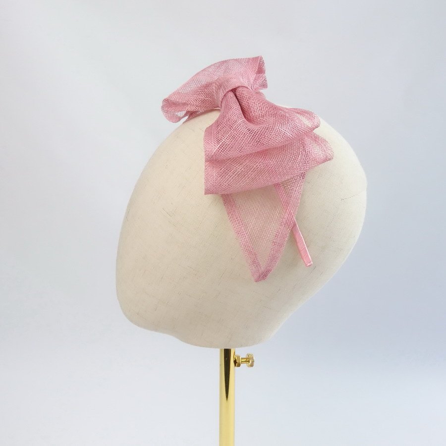 Dusky Pink Summer Hair Accessories - side shot showing layers of the large sinamay bow
